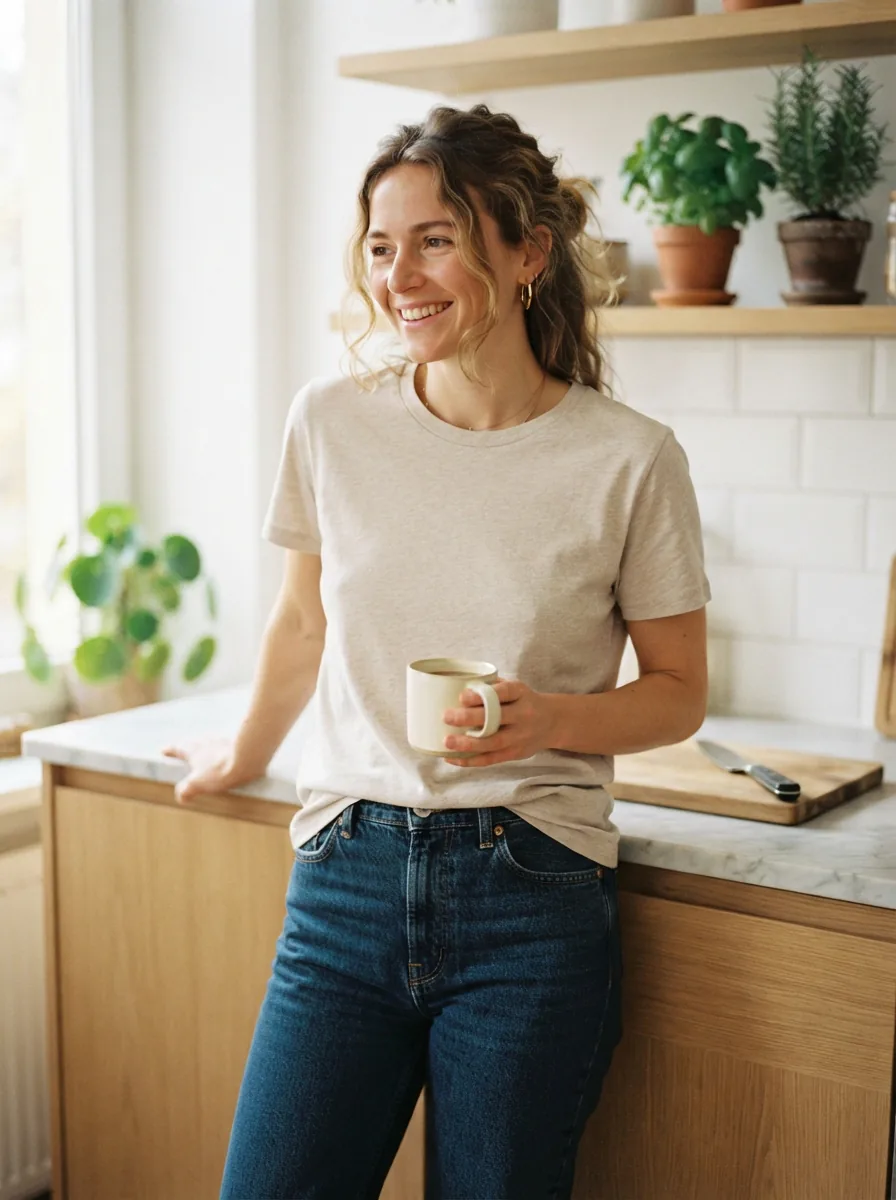 A person casually wearing a Dip T-shirt, styled in a relaxed, everyday setting.
